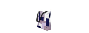 Bilde einer Tasche als Tote Bag mit Kunstdruck von abstrakten kubistischen Formen in Fiieder und Lila