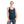 Laden Sie das Bild in den Galerie-Viewer, Frau in blauem Tank Top mit Rosenaufdruck von vorne