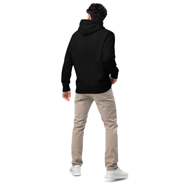 Mann, stehend von hinten, im Kapuzenpullover in Farbe Black