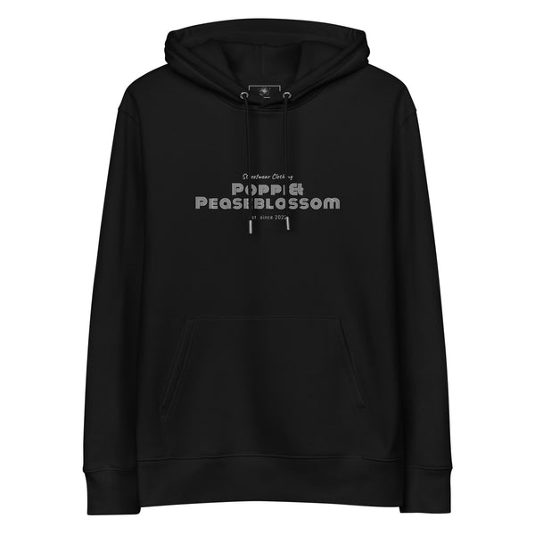Kapuzenpullover mit Aufdruck Poppi& Streetwear in Farbe Black, flach liegend,  von vorne