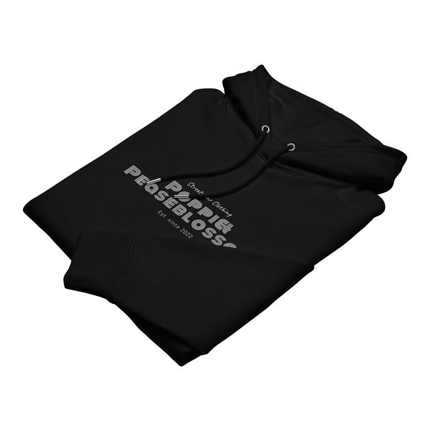 Kapuzenpullover mit Aufdruck Poppi& Streetwear in Farbe Black, flach liegend, gefaltet, von vorne