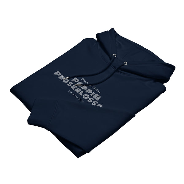 Kapuzenpullover mit Aufdruck Poppi& Streetwear in Farbe Navy, flach liegend, gefaltet, von vorne