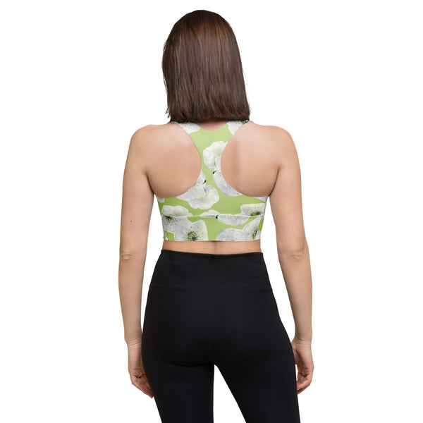 Frau mit grünem Blumen Sports BH, HInteransicht 