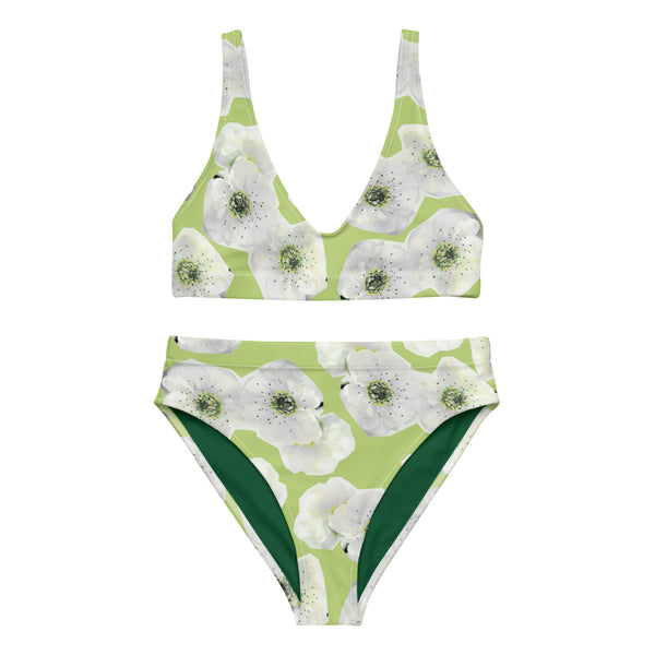 Grüner Bikini mit Kunstdruck flach von vorne